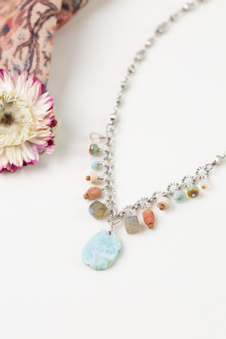 Namaste 18-20" Labradorite, Larimar, Jasper Simple Necklace