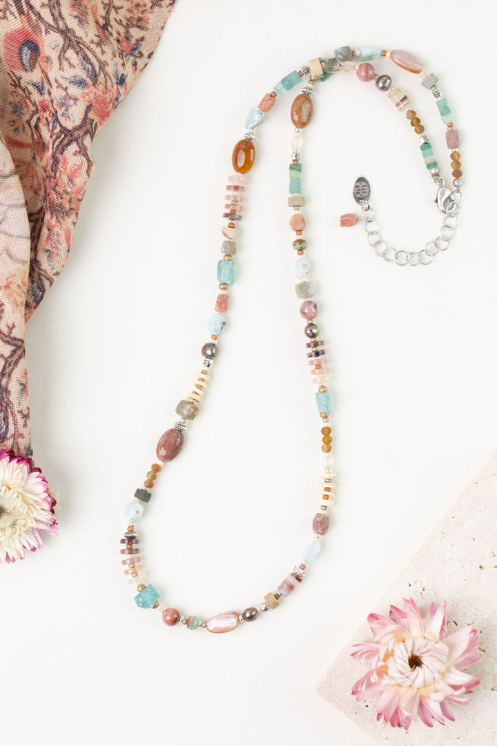 Namaste 22.5-24.5" Labradorite, Larimar, Jasper Simple Necklace