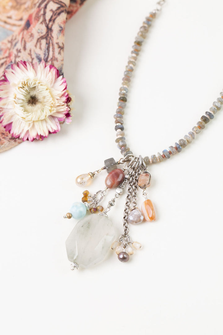 Namaste 26.5-28.5" Labradorite, Larimar, Jasper with Faceted Quartz Tassel Necklace