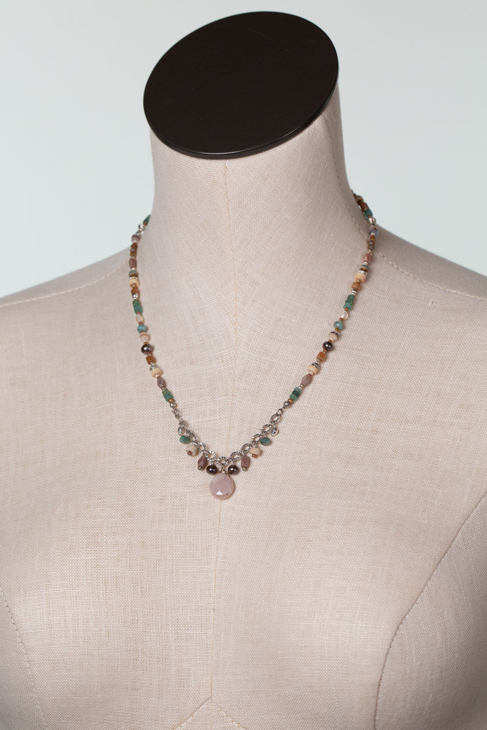 Namaste 18.5-20.5" Freshwater Pearl, Moonstone, Roman Glass Simple Necklace