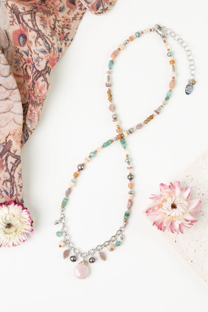 Namaste 18.5-20.5" Freshwater Pearl, Moonstone, Roman Glass Simple Necklace