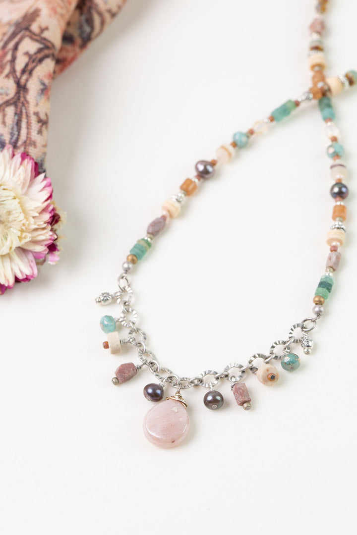 Namaste 18.5-20.5" Freshwater Pearl, Moonstone, Roman Glass Simple Necklace