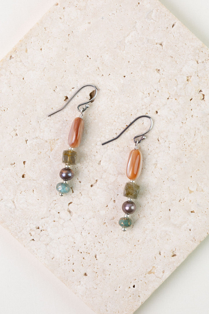 Namaste Labradorite, Pink Abalone, Freshwater Pearl Simple Earrings
