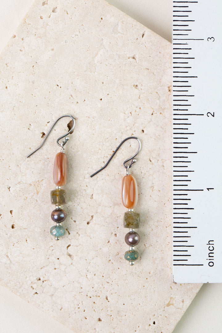 Namaste Labradorite, Pink Abalone, Freshwater Pearl Simple Earrings
