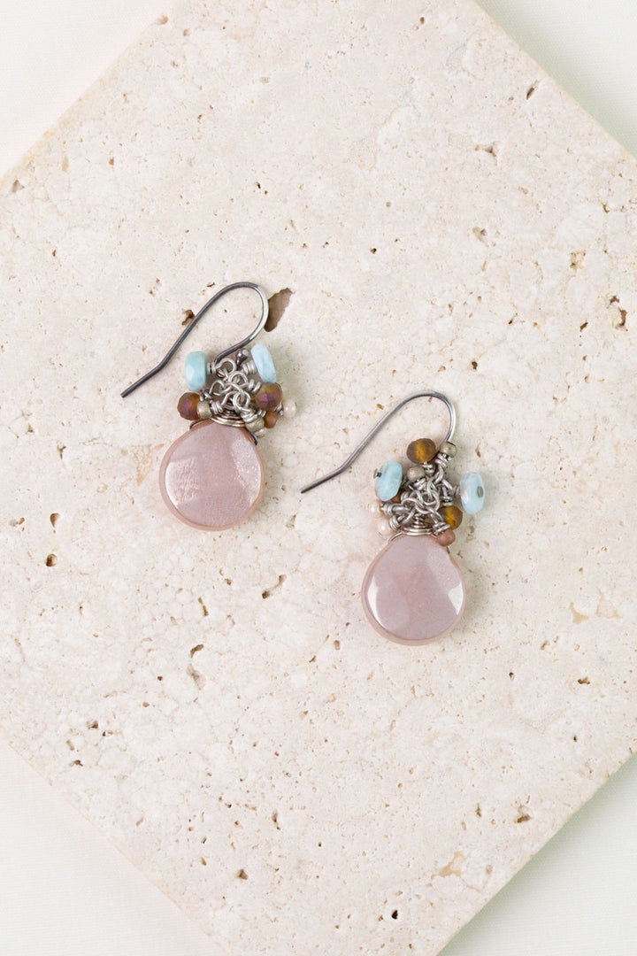 Namaste Larimar, Moonstone, Crystal Cluster Earrings