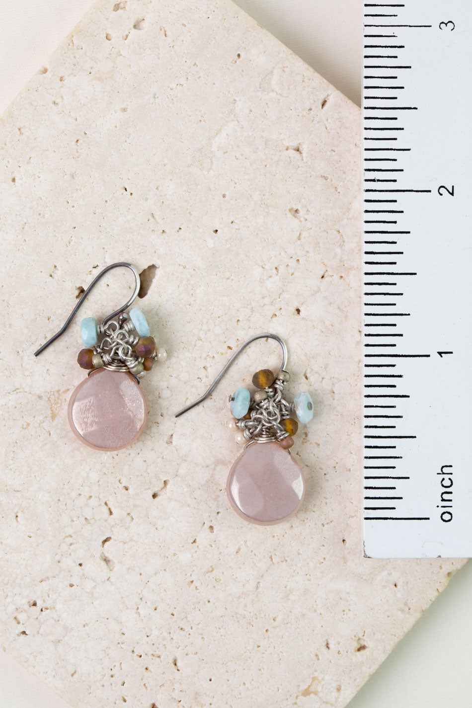 Namaste Larimar, Moonstone, Crystal Cluster Earrings