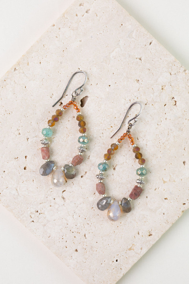 Namaste Labradorite, Czech Glass, Crystal Hoop Earrings