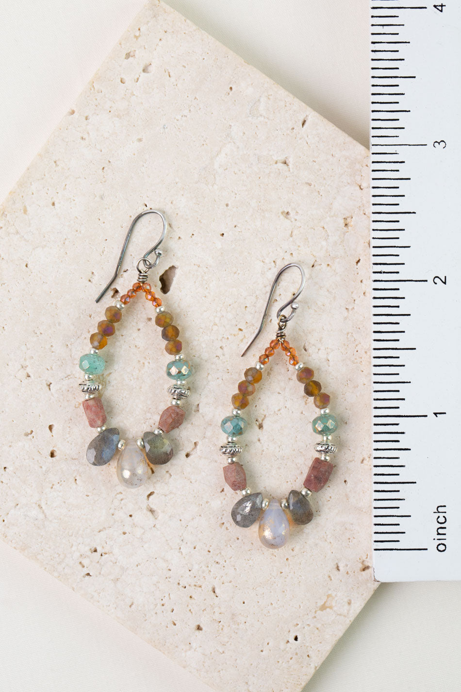 Namaste Labradorite, Czech Glass, Crystal Hoop Earrings