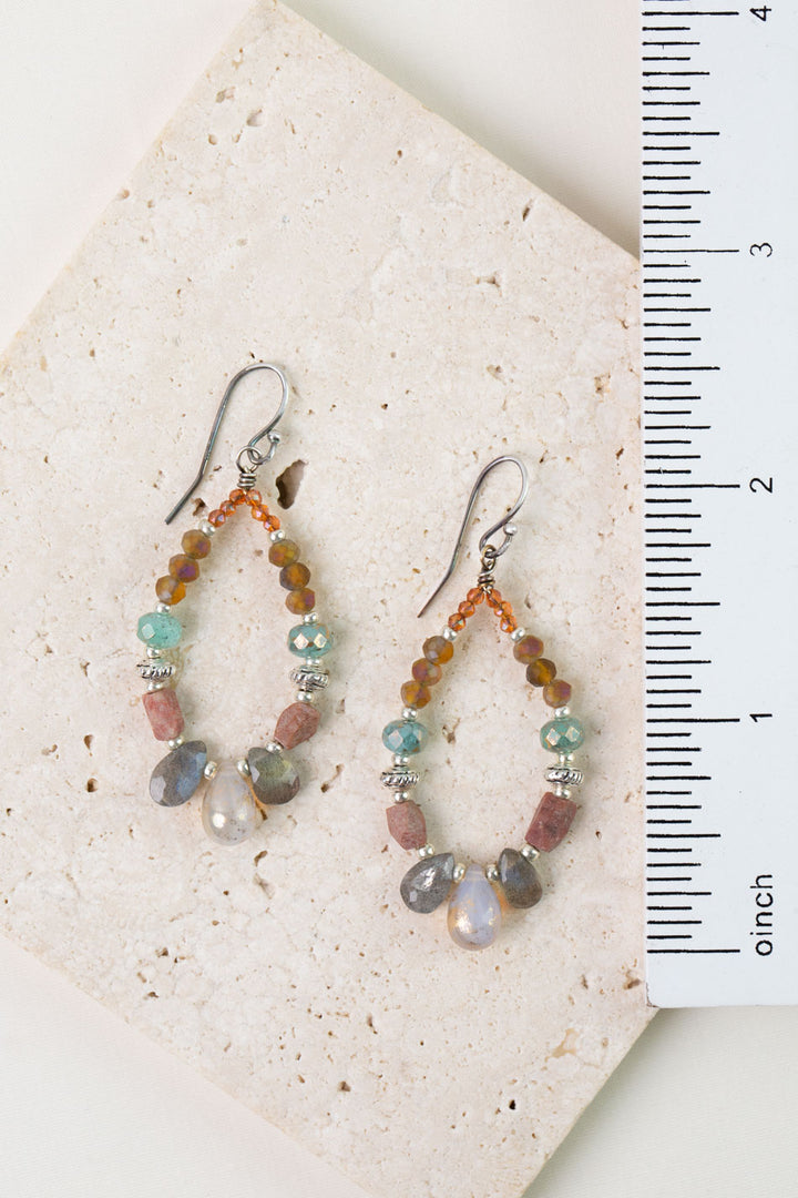 Namaste Labradorite, Czech Glass, Crystal Hoop Earrings