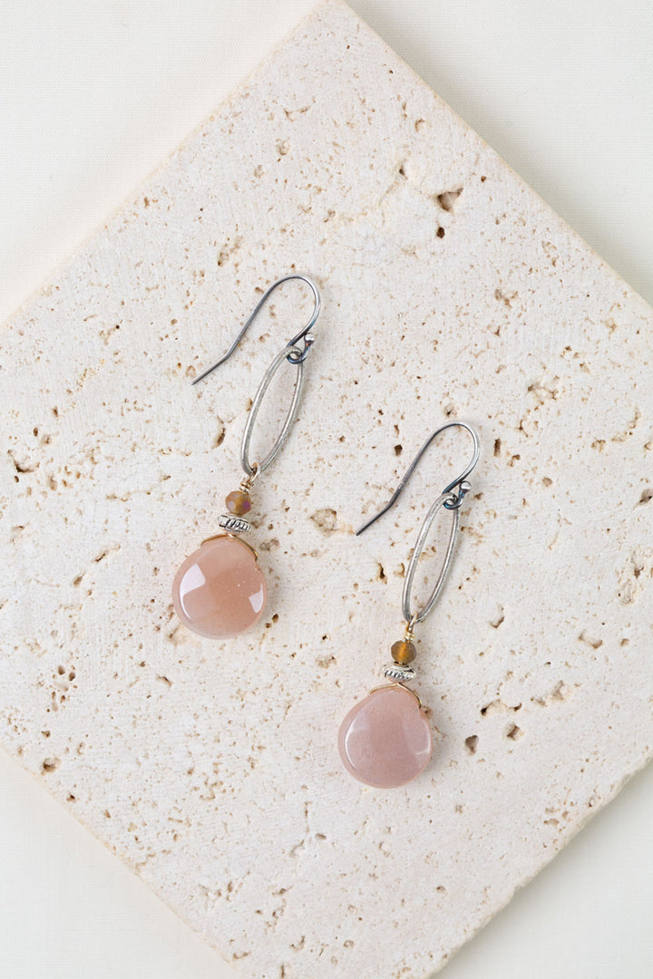 Namaste Crystal, Peach Moonstone Dangle Earrings
