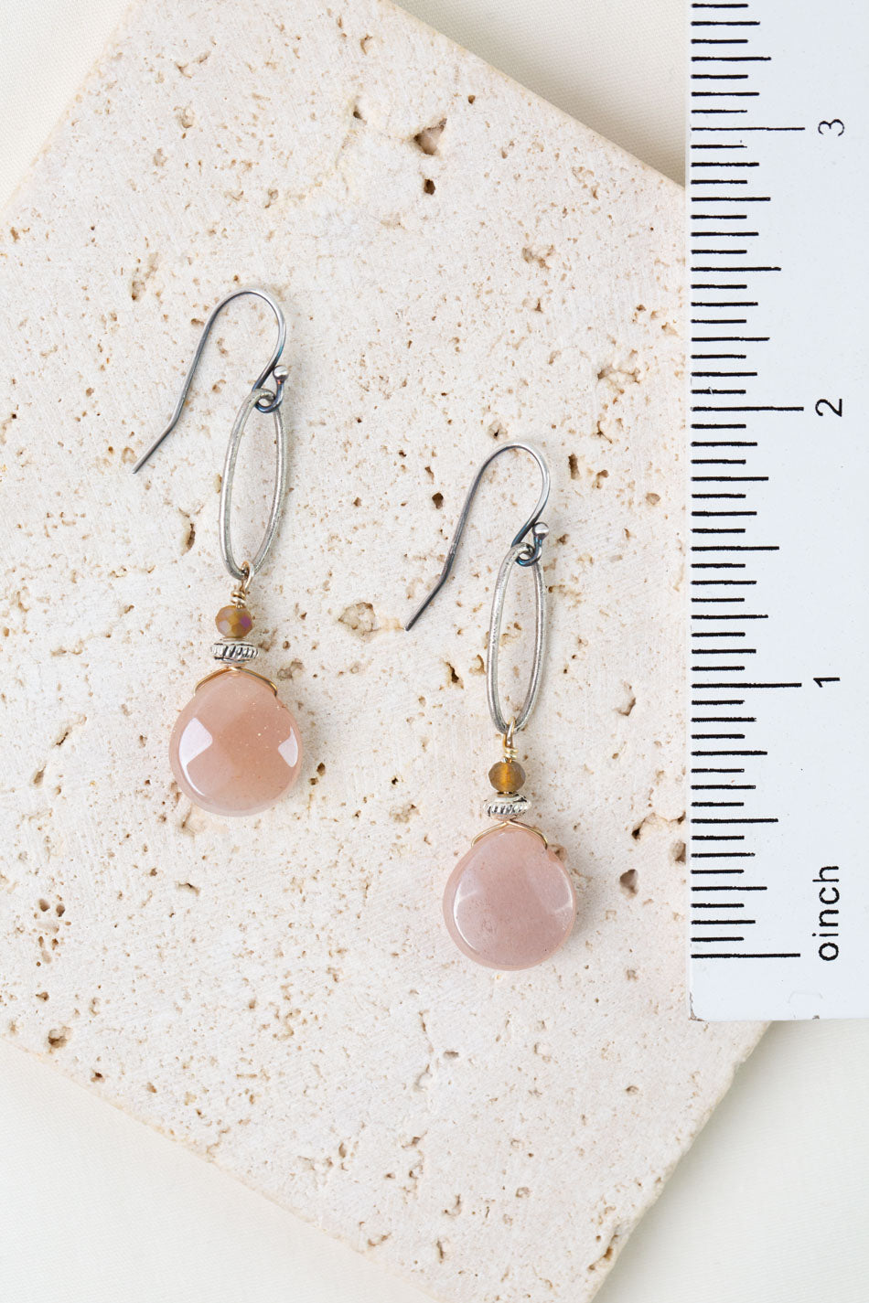 Namaste Crystal, Peach Moonstone Dangle Earrings