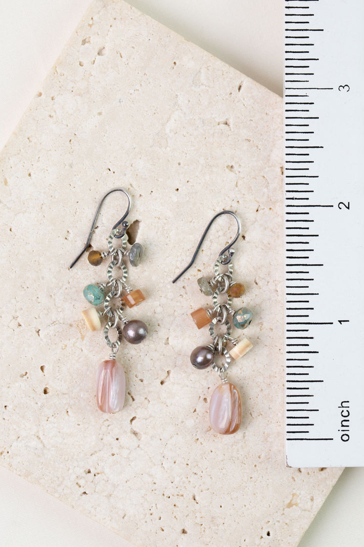 Namaste Czech Glass, Pink Abalone, Freshwater Pearl Cluster Earrings