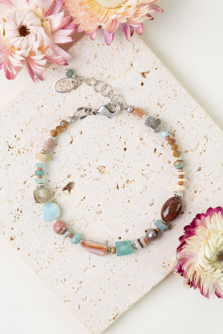 Namaste 7.5-8.5" Jasper, Larimar, Labradorite Simple Bracelet