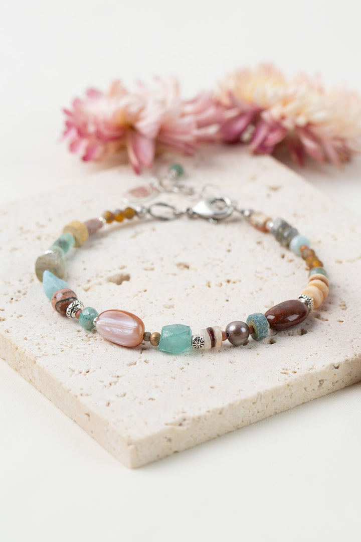 Namaste 7.5-8.5" Jasper, Larimar, Labradorite Simple Bracelet