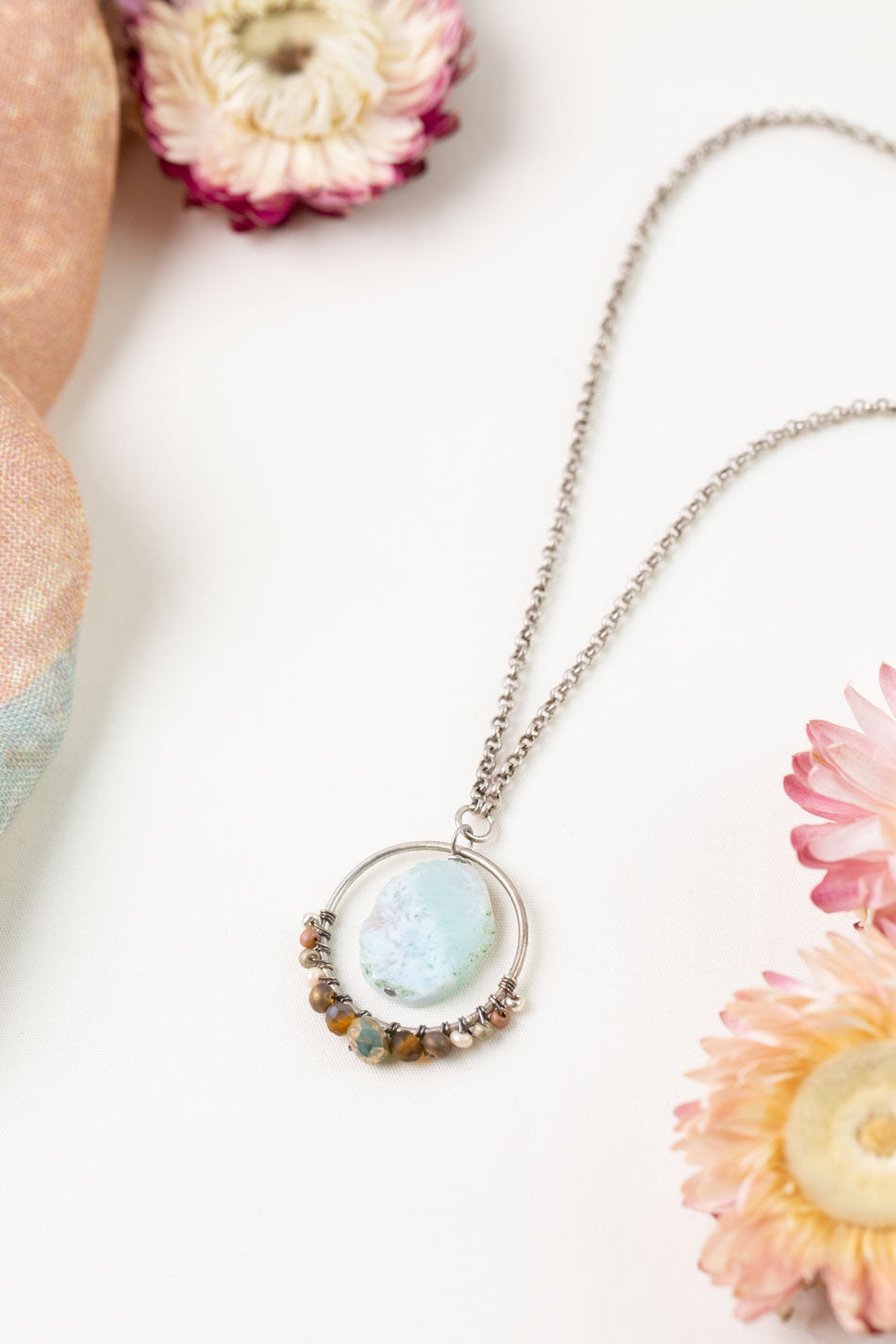 Namaste 16-18" Czech Glass with Larimar Simple Necklace