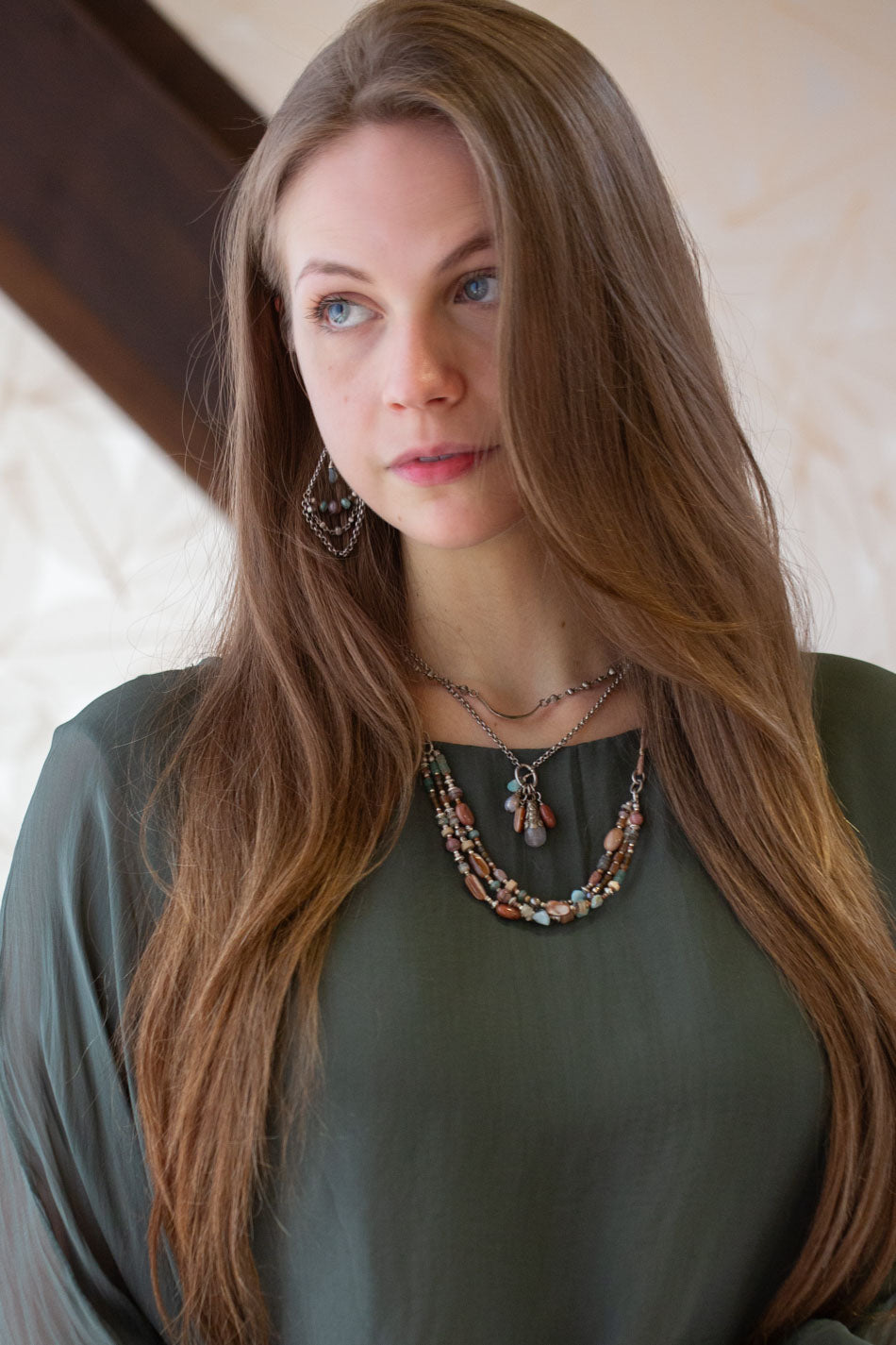 Namaste 21.5-23.5" Czech Glass, Jasper, Larimar Multistrand Necklace