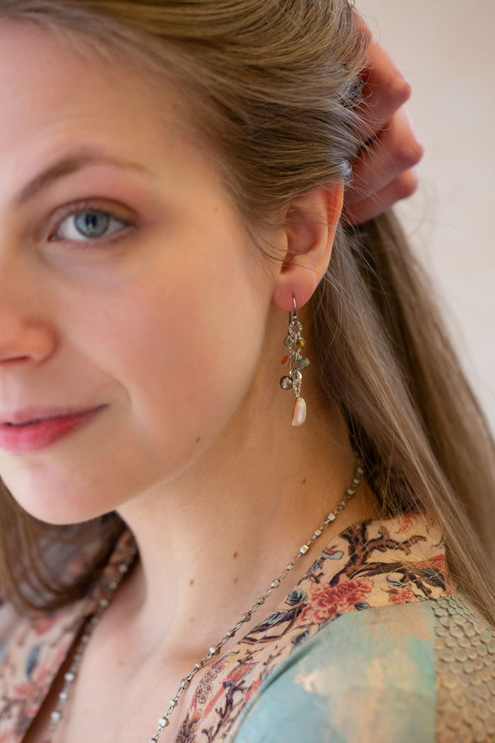 Namaste Czech Glass, Pink Abalone, Freshwater Pearl Cluster Earrings