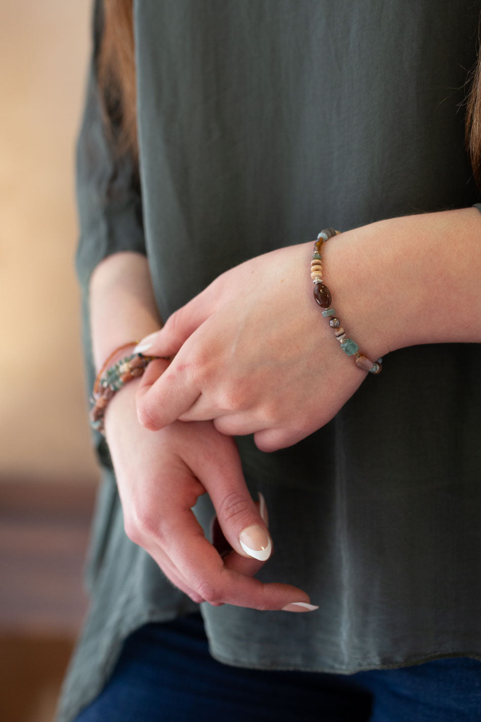 Namaste 7.5-8.5" Jasper, Larimar, Labradorite Simple Bracelet