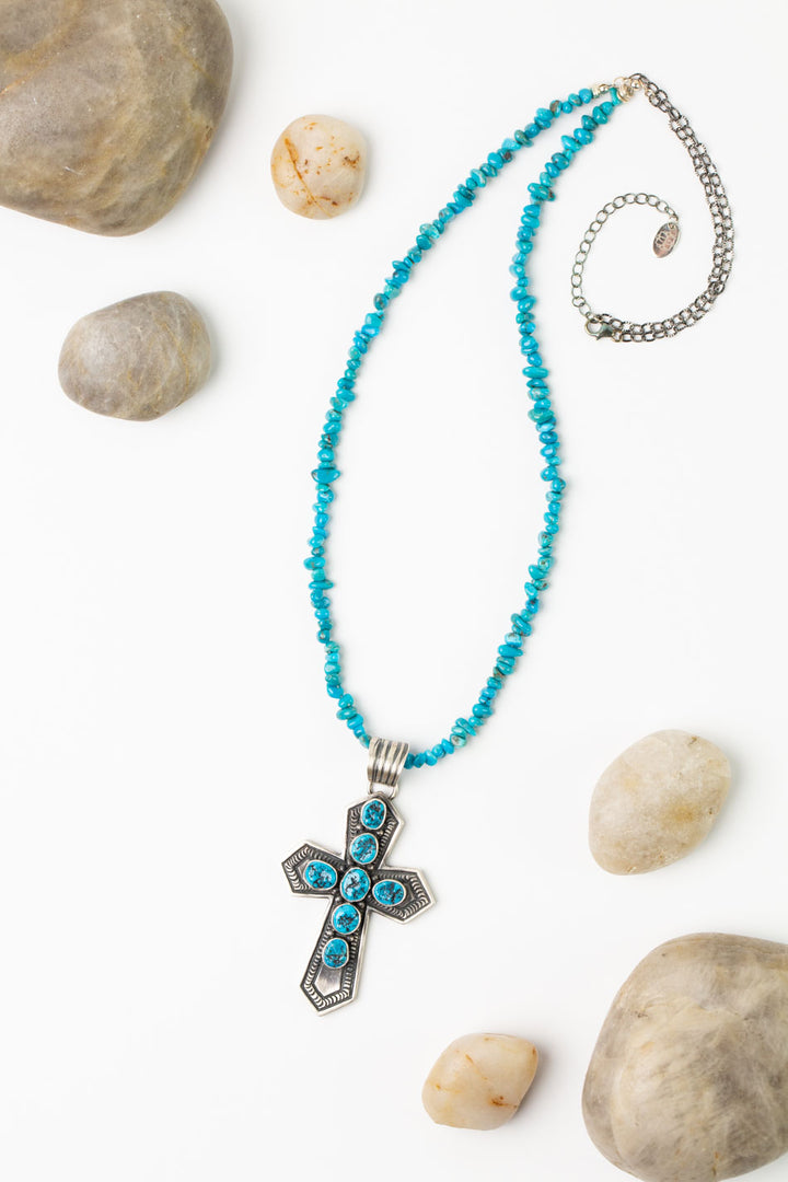 Jereme Delgarto 25-27" Kingman Turquoise Cross Statement Necklace