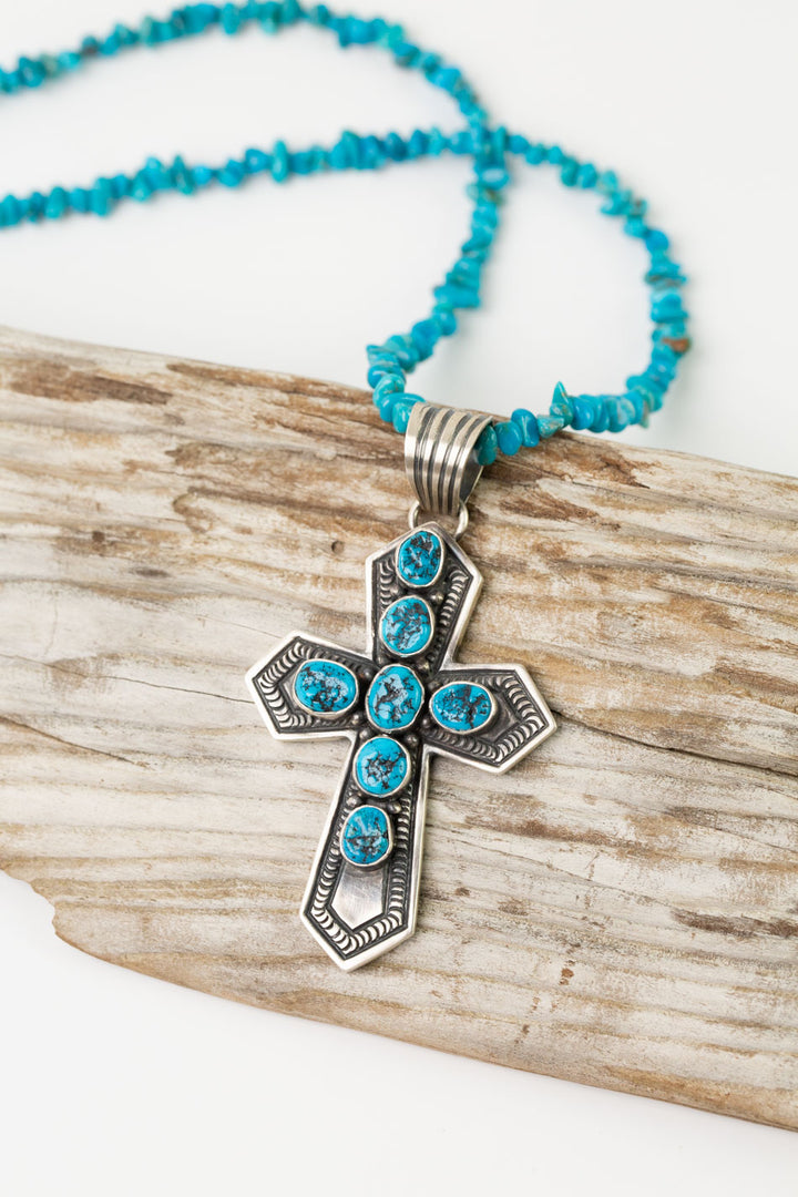 Jereme Delgarto 25-27" Kingman Turquoise Cross Statement Necklace