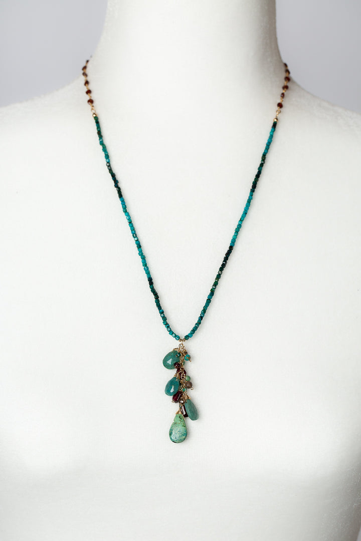 One Of A Kind 20.5-23" Smoky Quartz With Chrysocolla Cluster Necklace
