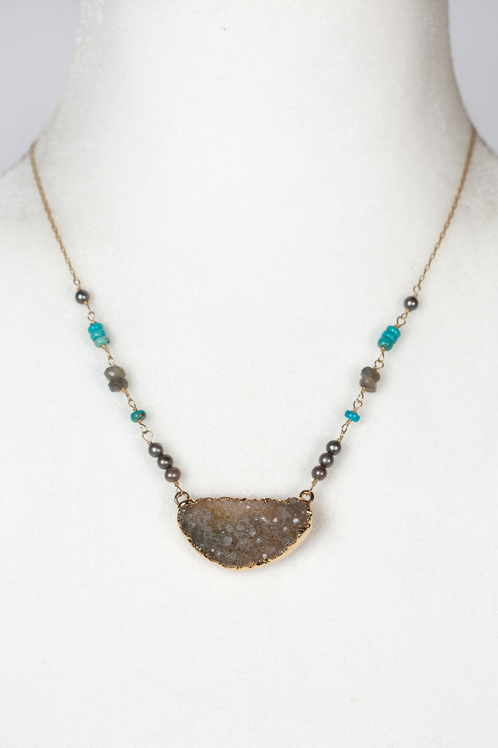 One Of A Kind 17-19" Pearl with Druzy Statement Necklace