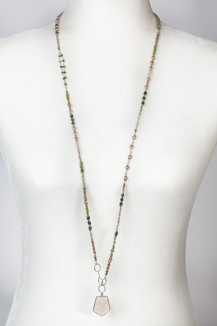 One Of A Kind 20 or 40" Peridot With Rose Quartz Statement Necklace