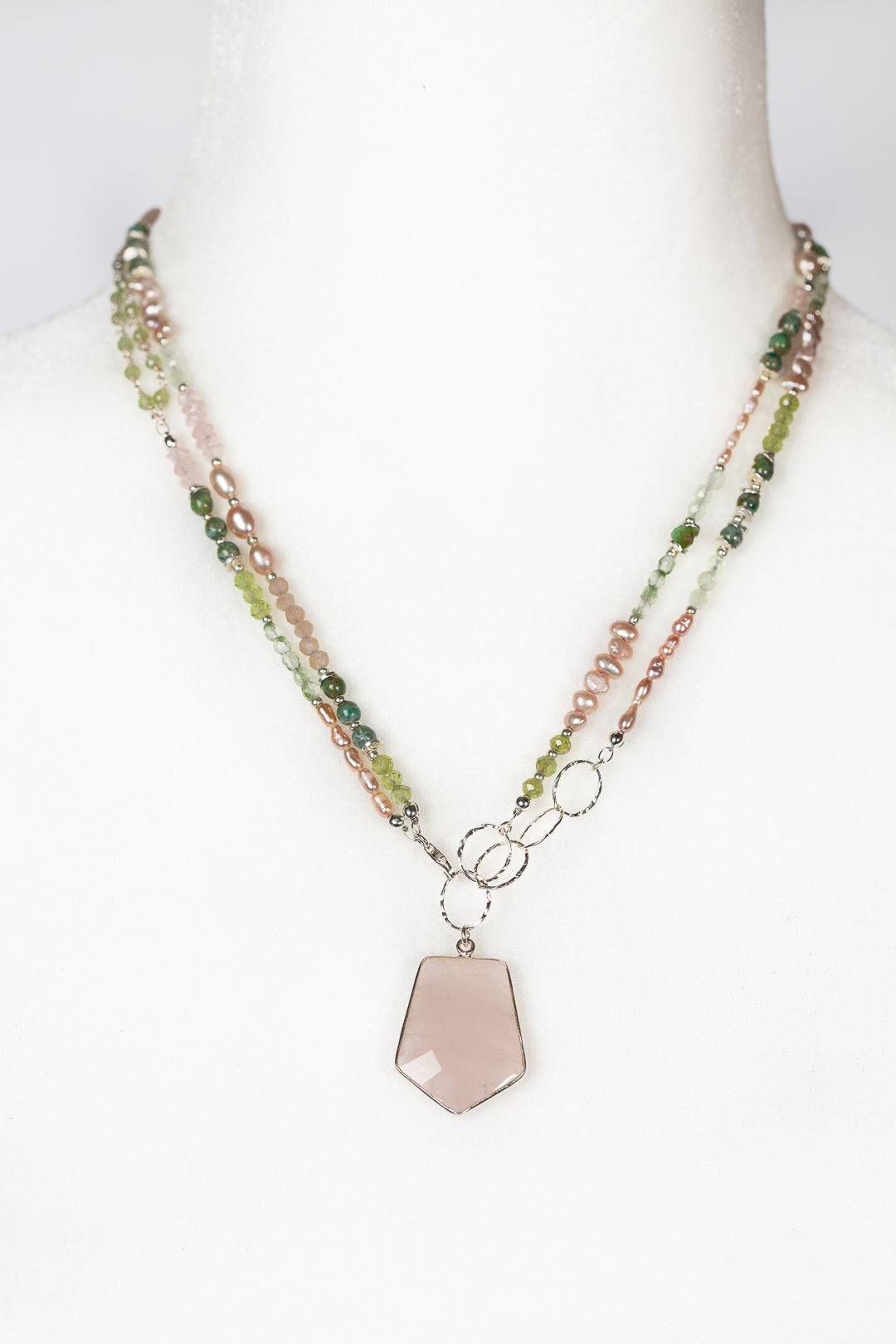 One Of A Kind 20 or 40" Peridot With Rose Quartz Statement Necklace