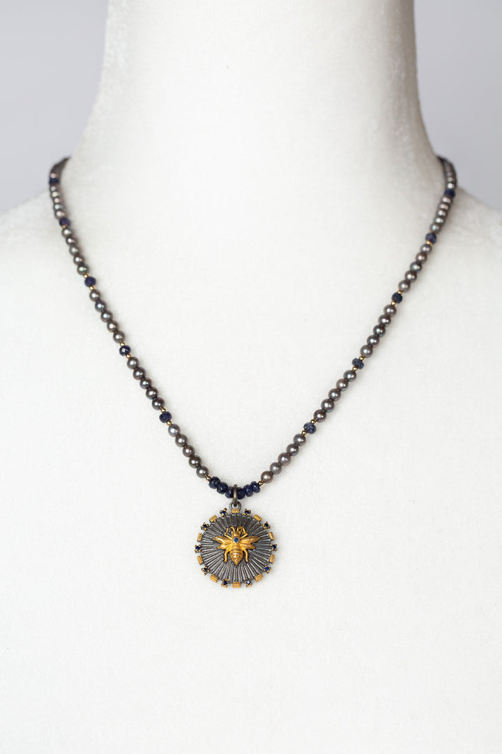 One Of A Kind 17.5-19.5" Vermeil Bee With Sapphire Statement Necklace
