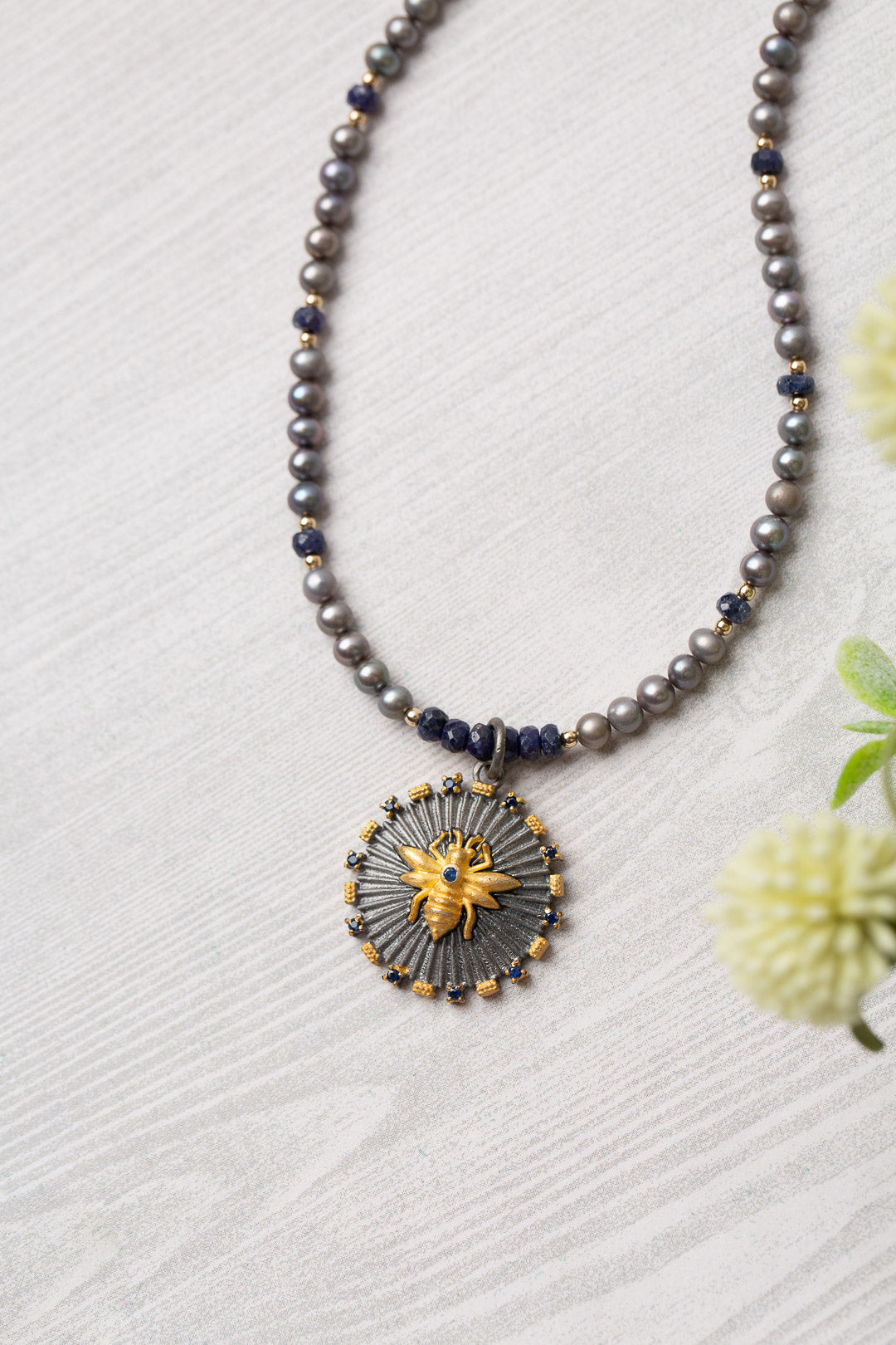 One Of A Kind 17.5-19.5" Vermeil Bee With Sapphire Statement Necklace