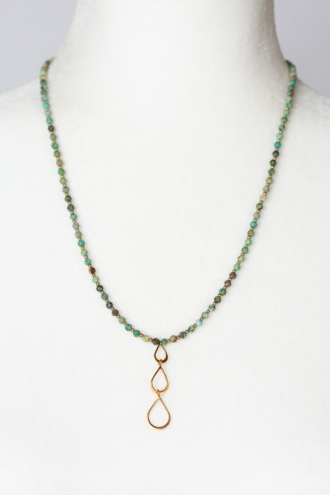 One Of A Kind 20.75-22.75" Gold Plated Sterling Silver With Turquoise Simple Necklace