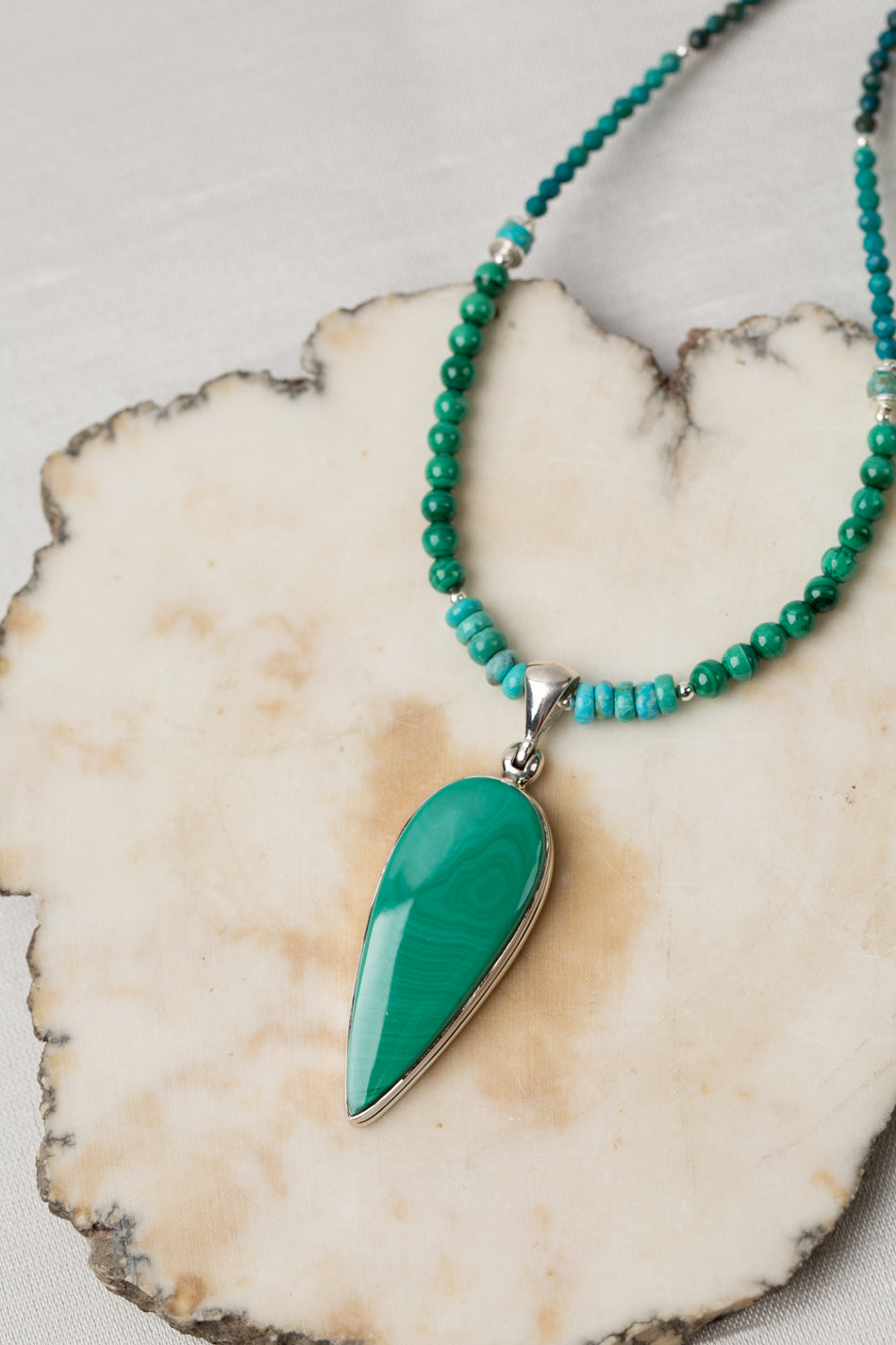 One Of A Kind 19-21" Turquoise, Chrysocolla With Malachite Statement Necklace