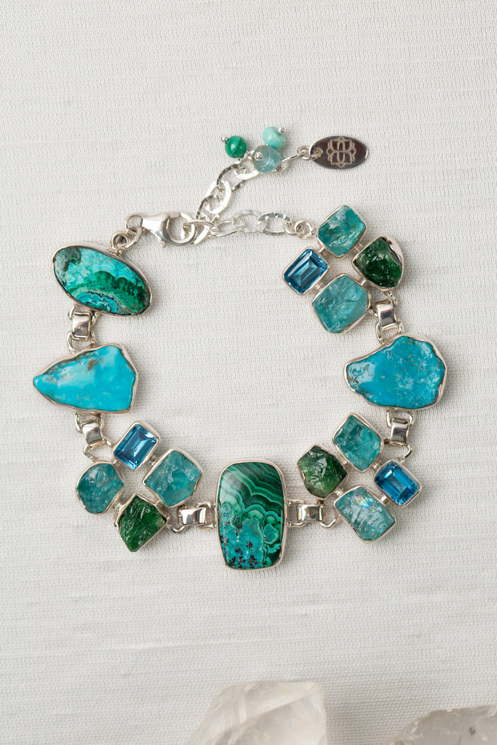 One Of A Kind 7-8.5" Apatite, Malachite With Turquoise Simple Bracelet