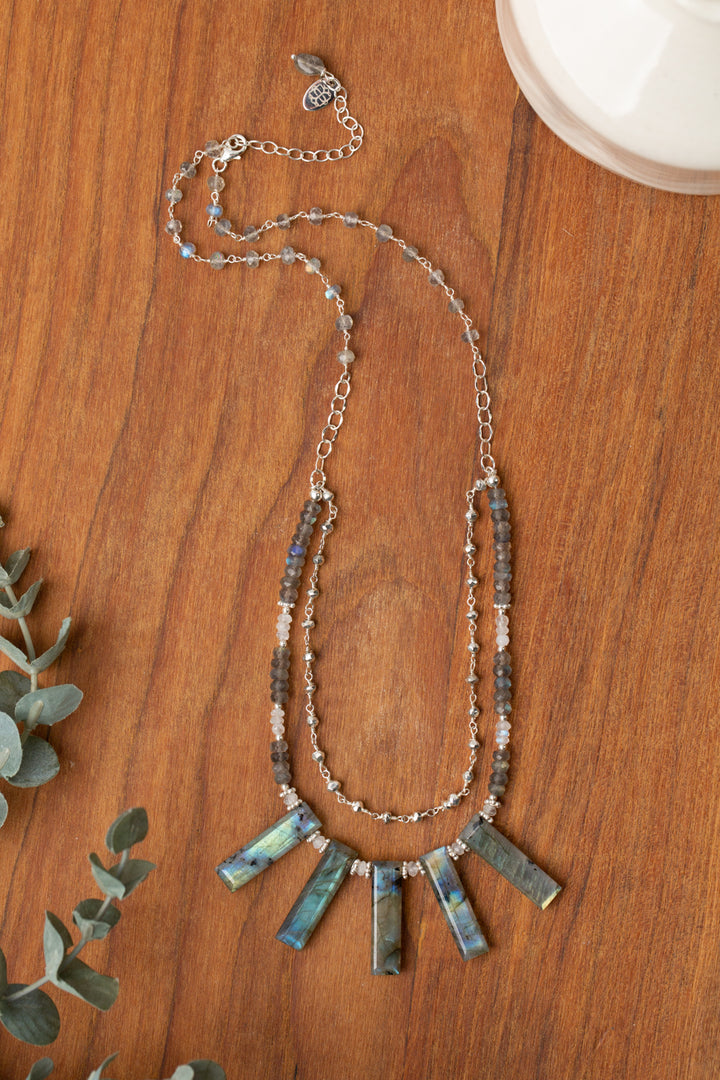 One Of A Kind 18-20" Rainbow Quartz With Labradorite Multistrand Necklace
