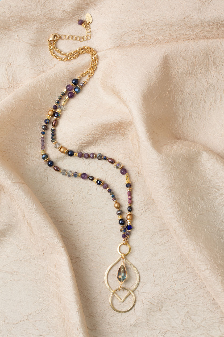 One Of A Kind 25.5-27.5" Czech Glass, Crystal With Amethyst Statement Necklace
