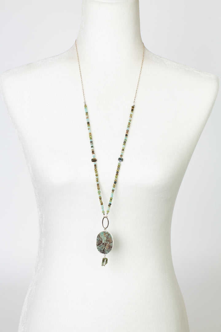One Of A Kind 30.5-32.5" Peruvian Opal, Abalone With Mushroom Jasper Statement Necklace