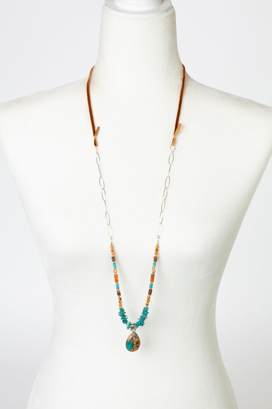 One Of A Kind Adjustable Spiny Oyster And Turquoise Mosaic Statement Necklace