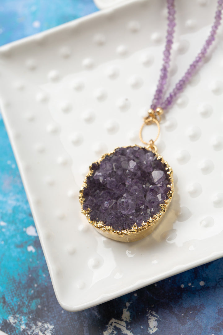 One Of A Kind 27-29" Amethyst Druzy Statement Necklace