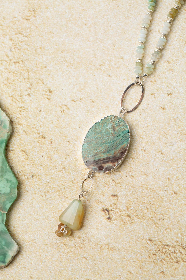 One Of A Kind Adjustable Peruvian Opal With Mushroom Jasper Statement Necklace