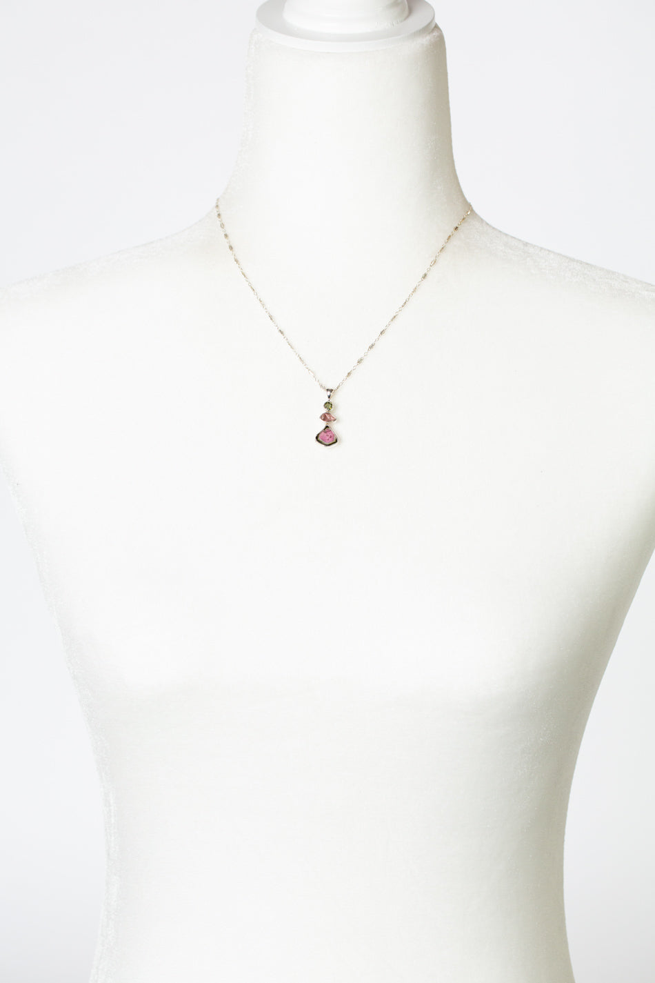 One Of A Kind 16.25-18.25" Watermelon Tourmaline Tiered Pendant Simple Necklace