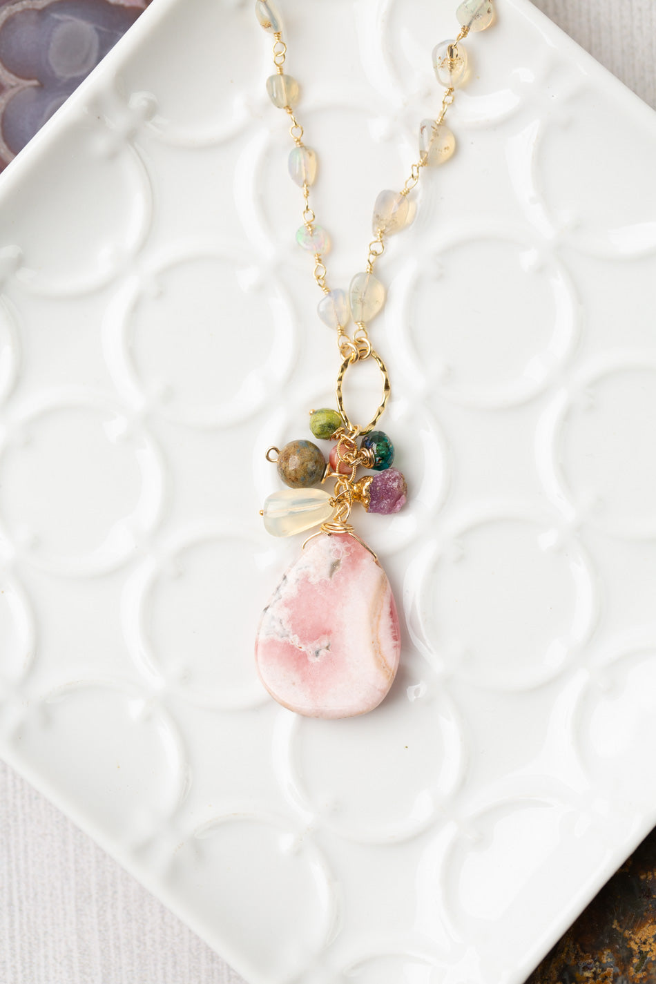 One Of A Kind 18.5-20.5" Opal, Spiny Oyster With Rhodochrosite Statement Necklace