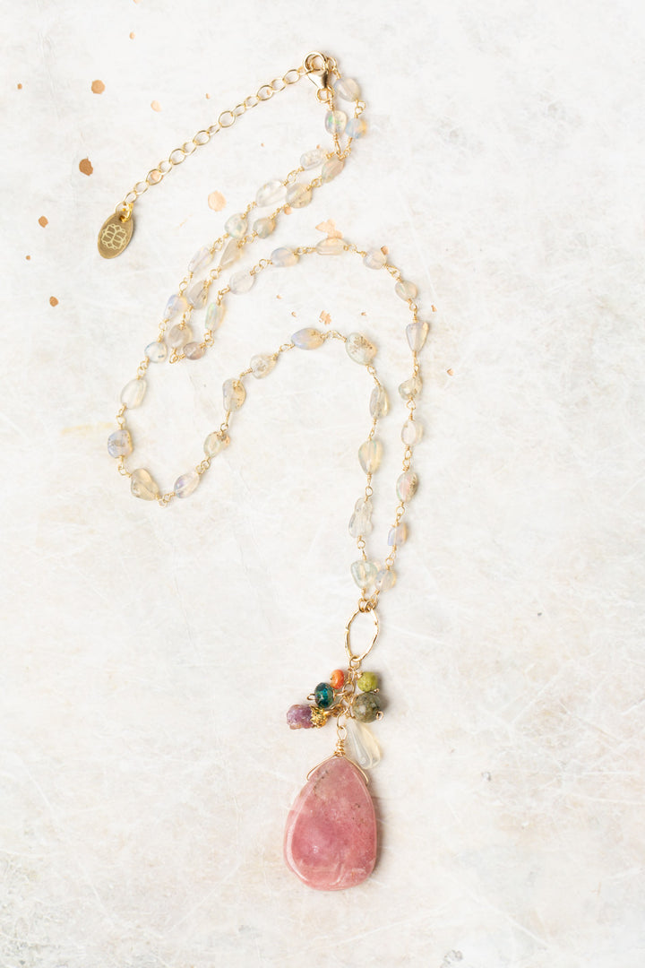 One Of A Kind 17-19" Opal, Spiny Oyster With Rhodochrosite Statement Necklace