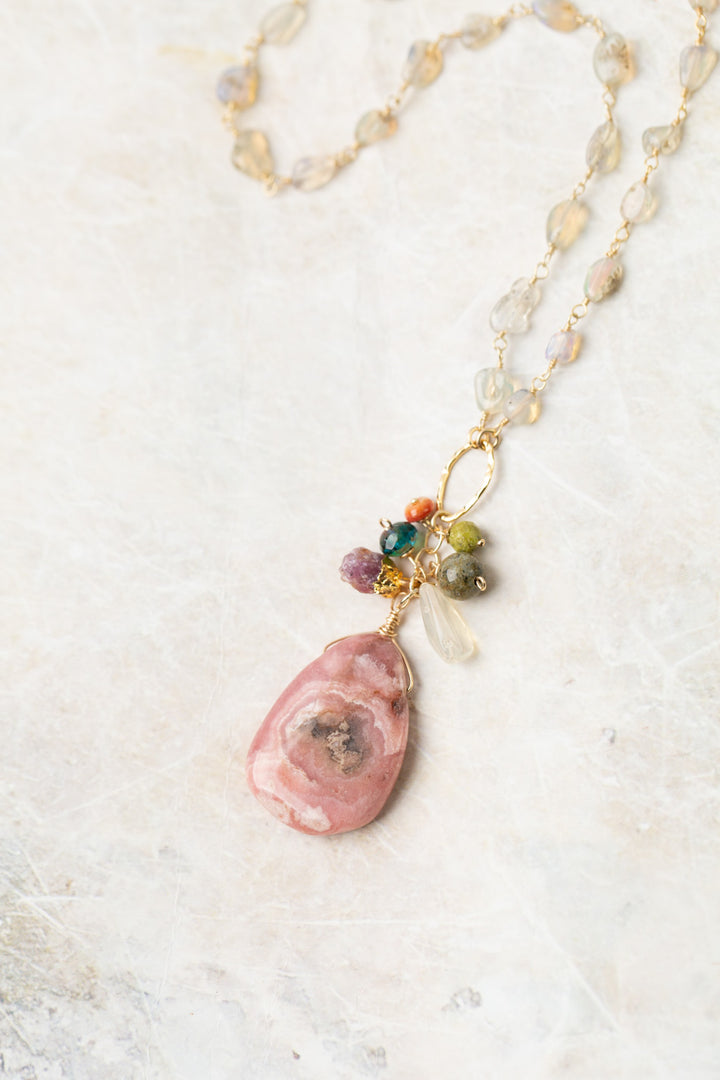 One Of A Kind 17-19" Opal, Spiny Oyster With Rhodochrosite Statement Necklace