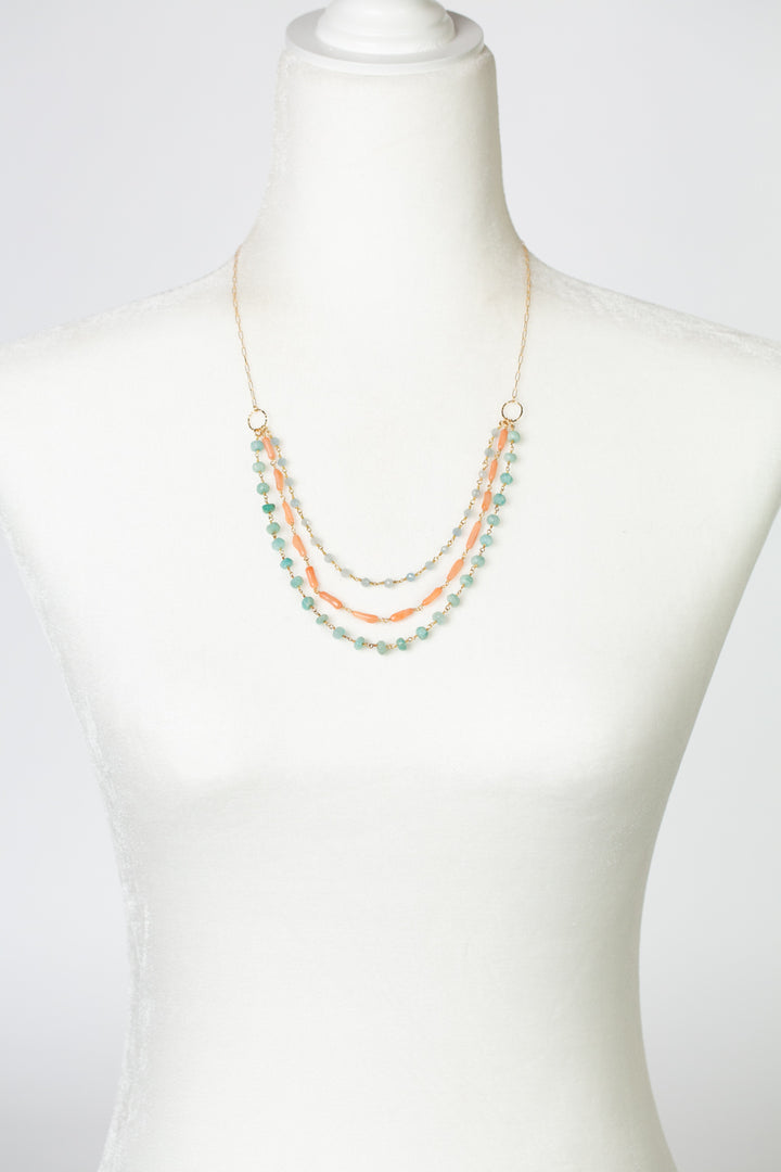 One Of A Kind 21.25-23.25" Turquoise, Aquamarine With Opal Multistrand Necklace