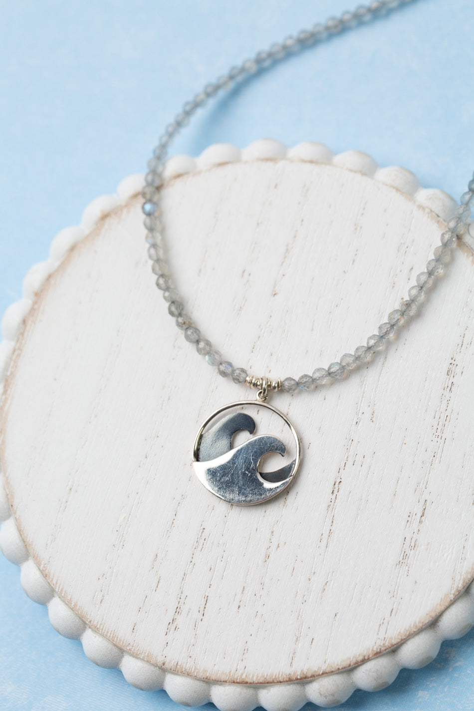 One Of A Kind 17-19" Labradorite With Sterling Silver Waves Statement Necklace