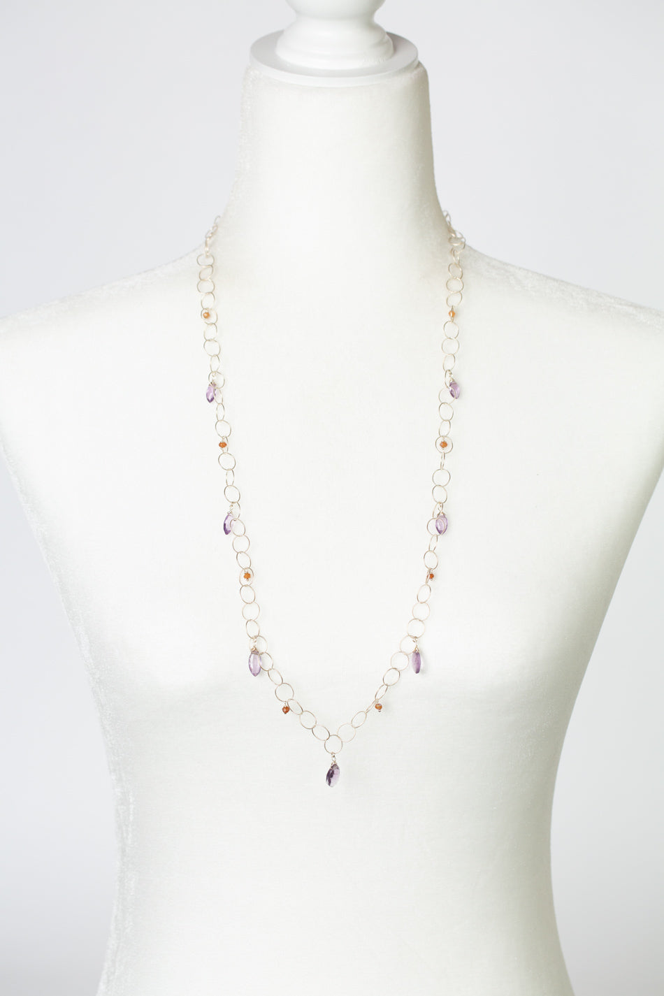 One Of A Kind 29.5-31.5" Hessonite Garnet With Amethyst Simple Necklace