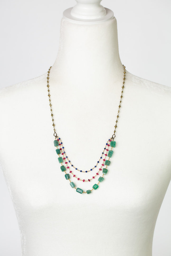 One Of A Kind 23-25" Ruby, Jade, Lapis With Amazonite Multistrand Necklace