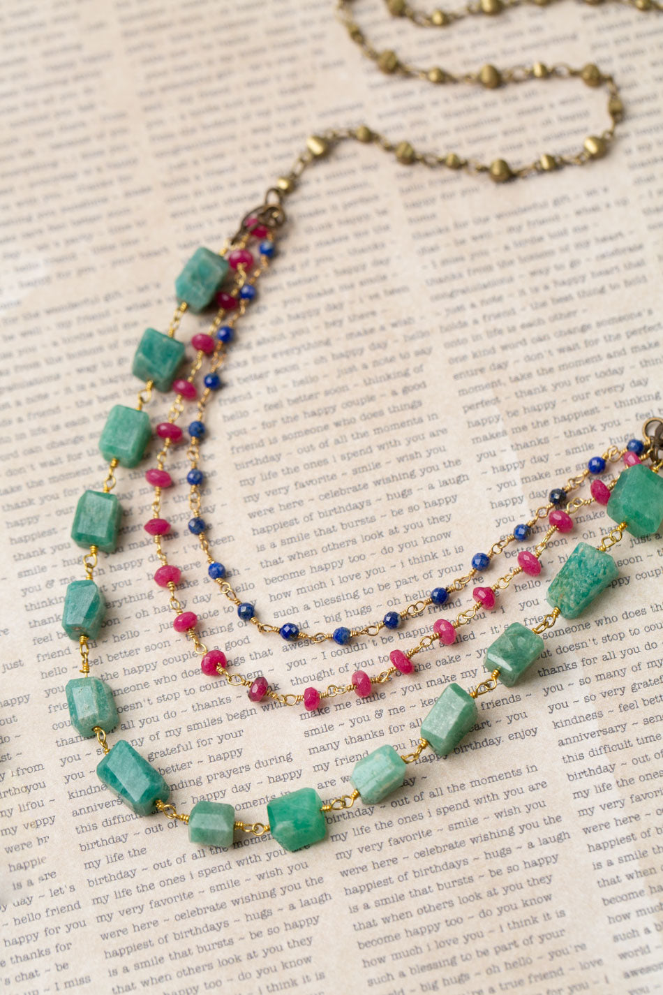 One Of A Kind 23-25" Ruby, Jade, Lapis With Amazonite Multistrand Necklace