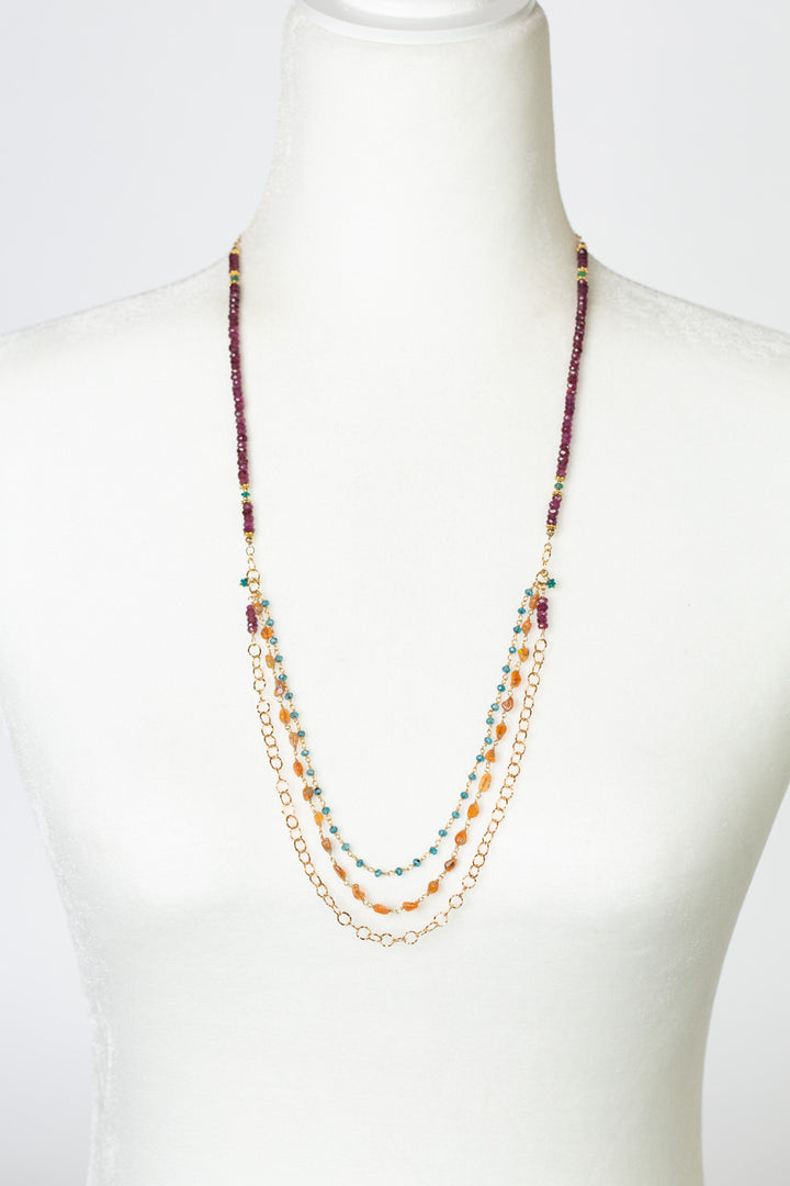 One Of A Kind 26-28" Opal With Garnet Multistrand Necklace