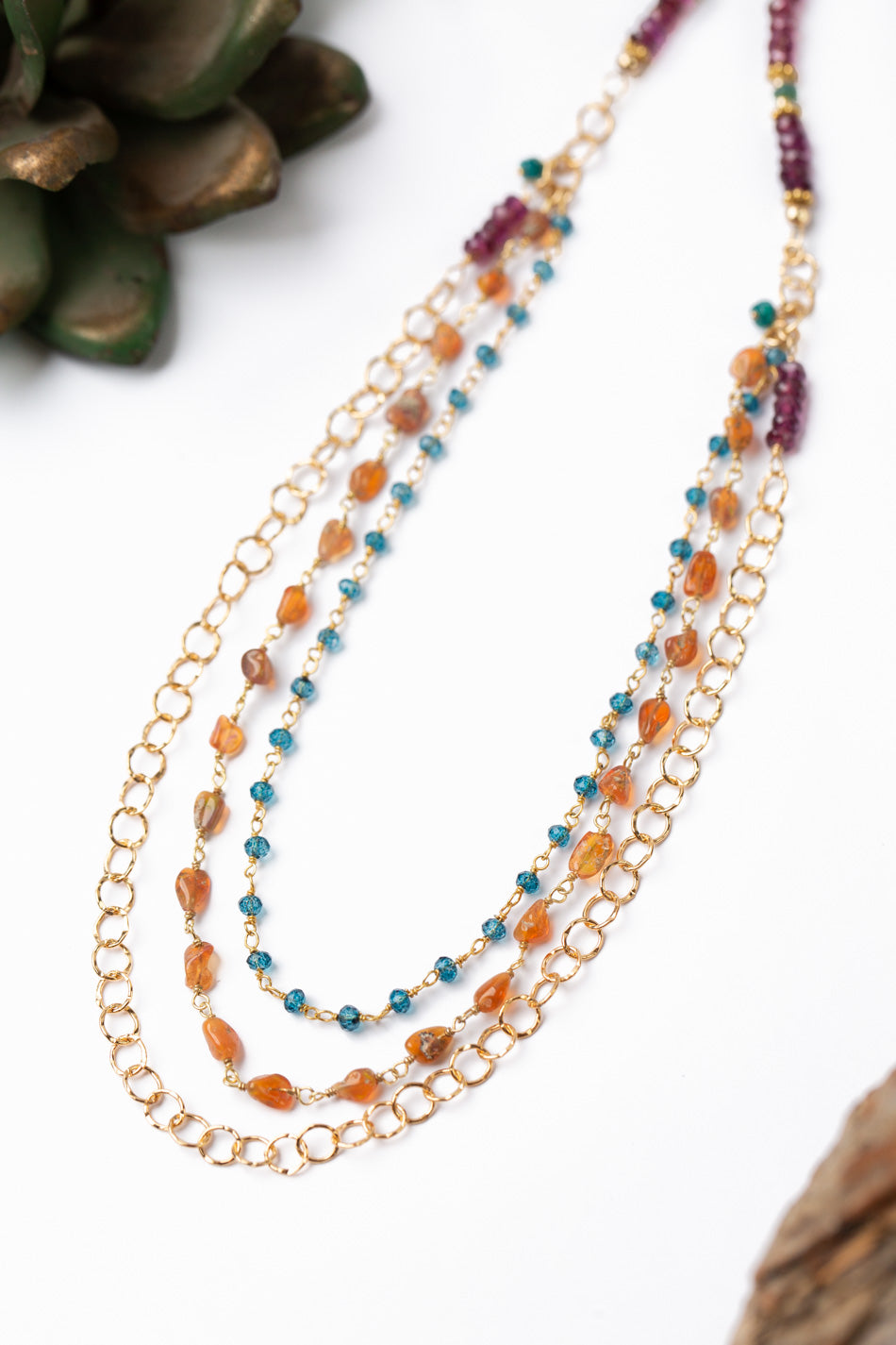 One Of A Kind 26-28" Opal With Garnet Multistrand Necklace
